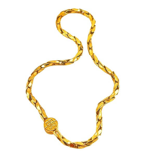 Givenchy Vintage 1980s Gold Plated Choker 15" Logo Necklace Magnetic Closure - Picture 1 of 10